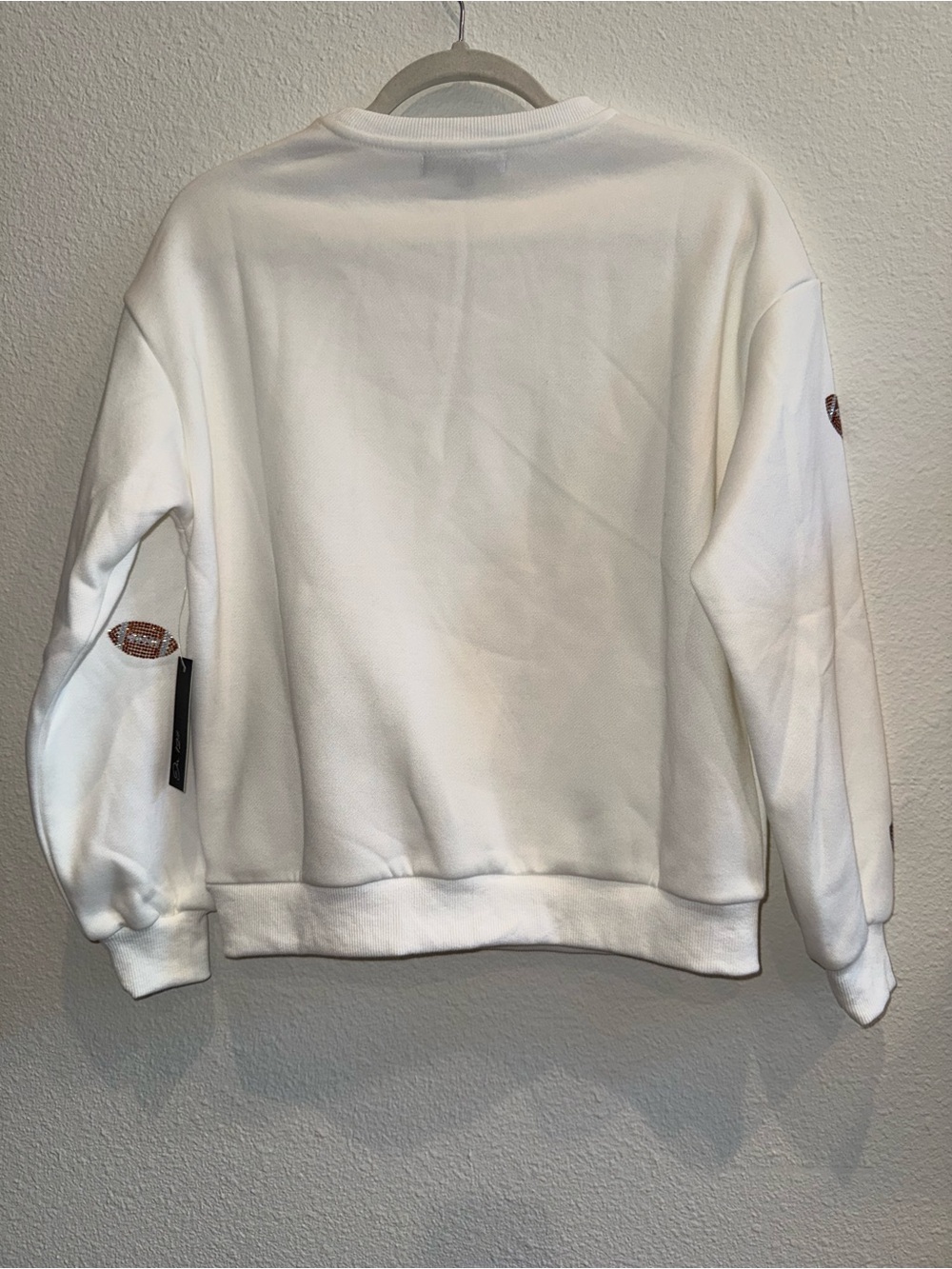 White Crewneck Sweatshirt with Embroidered Football Motif - Picture 2 of 6